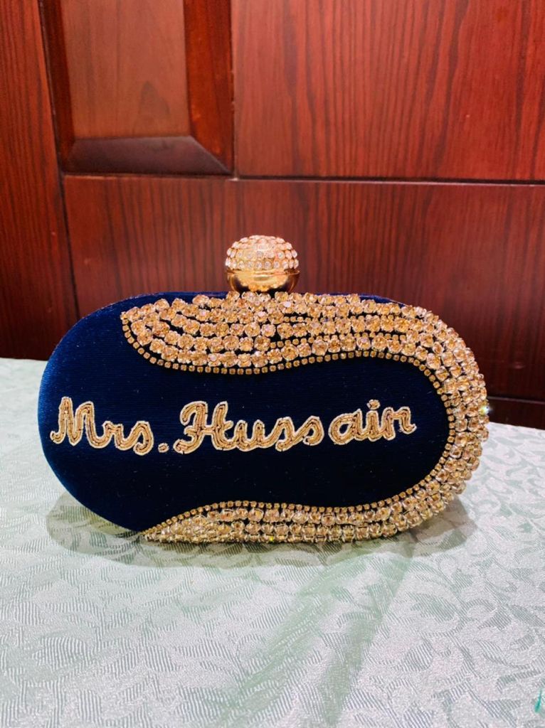 Customizable Beaded Studded Clutch with Sling Chain - Image 4