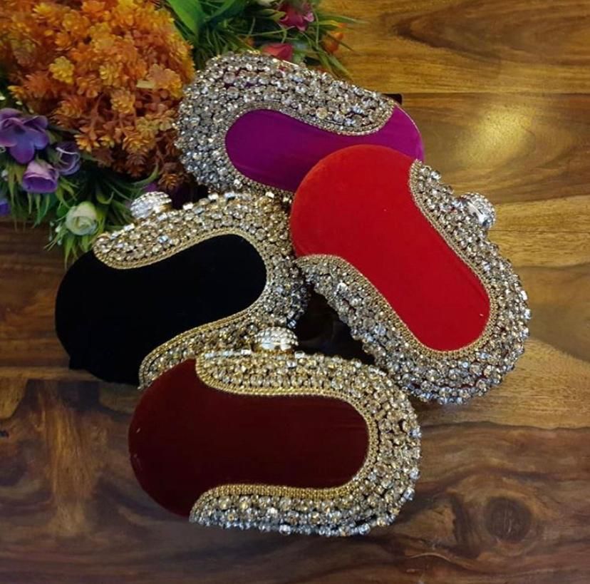 Customizable Beaded Studded Clutch with Sling Chain - Image 2