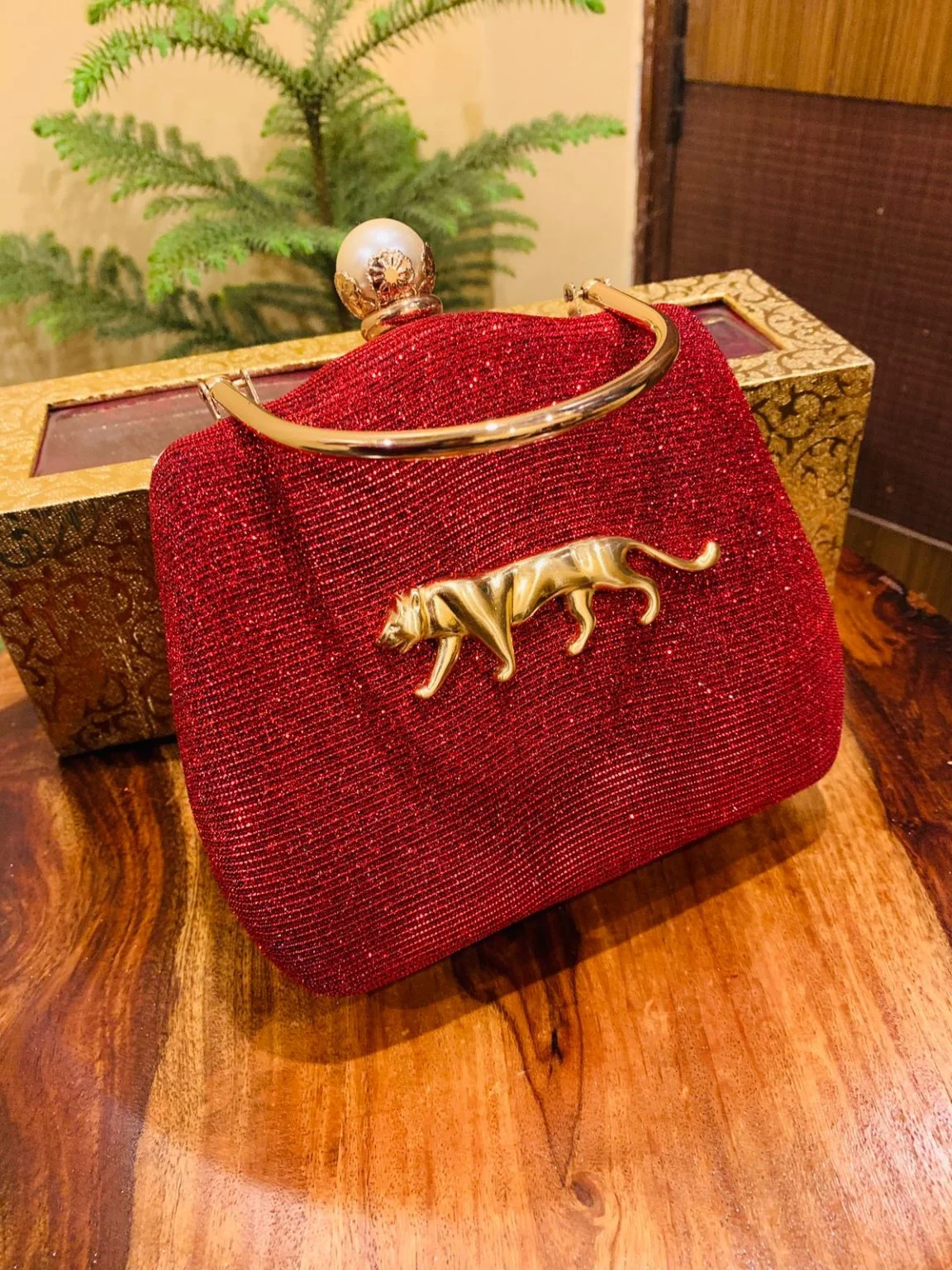 Sabyasachi-Inspired Shining Suede Clutch Bag – Premium Luxury Evening Purse with Sling - Image 7