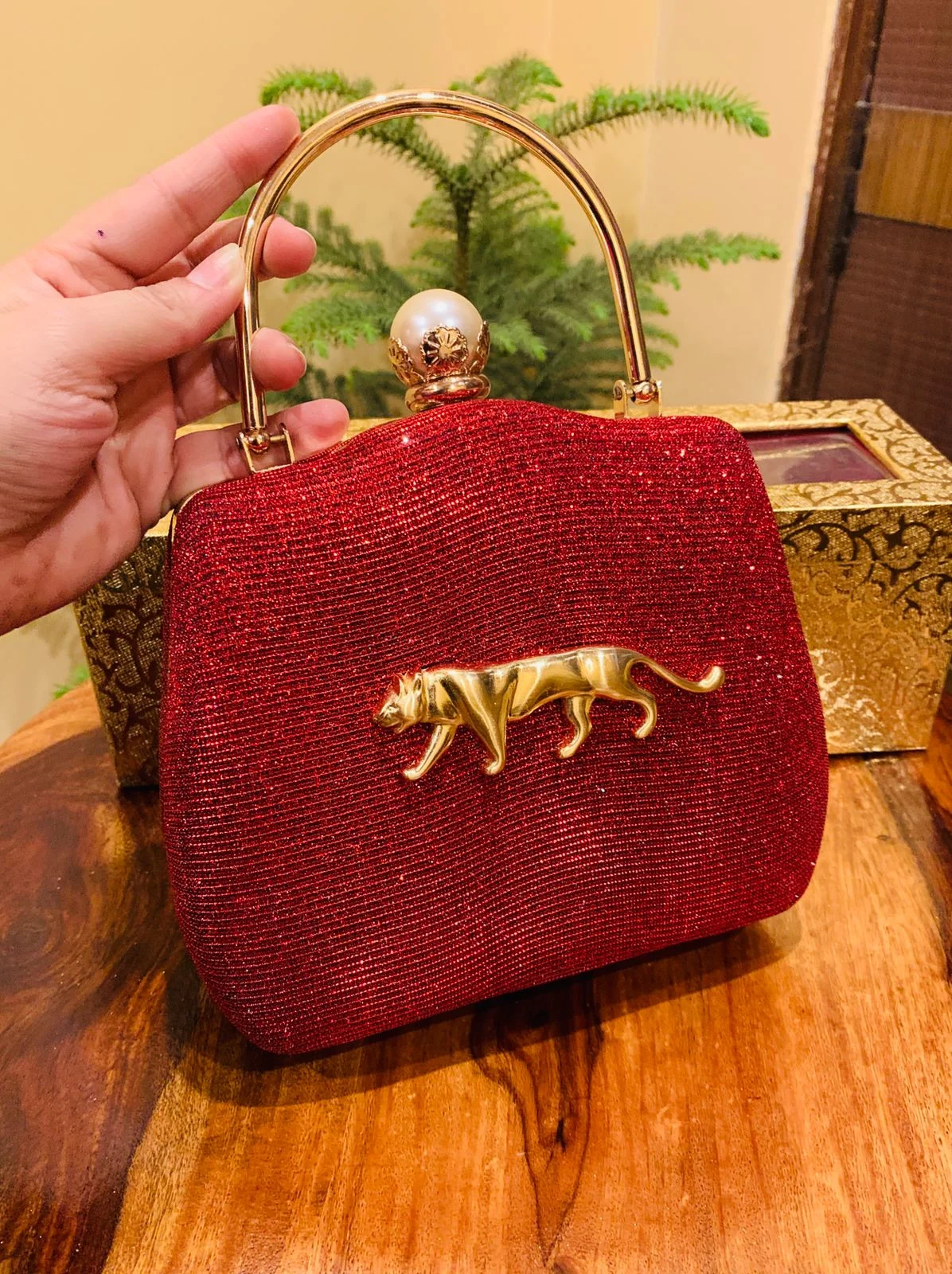 Sabyasachi-Inspired Shining Suede Clutch Bag – Premium Luxury Evening Purse with Sling - Image 6