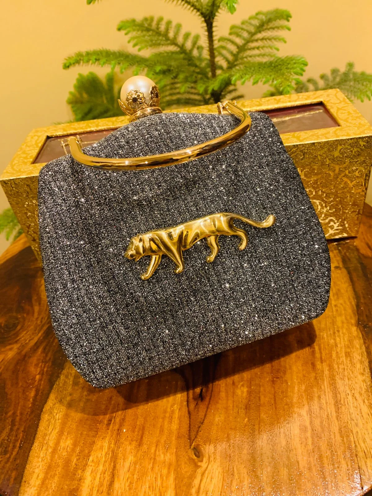 Sabyasachi-Inspired Shining Suede Clutch Bag – Premium Luxury Evening Purse with Sling - Image 3