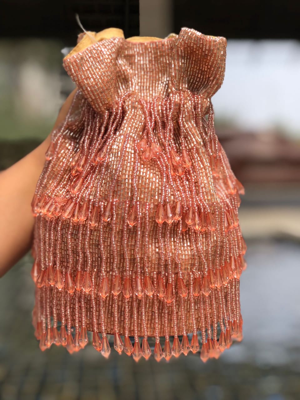 Trending Orange Crystal Hanging Batua - Image 2