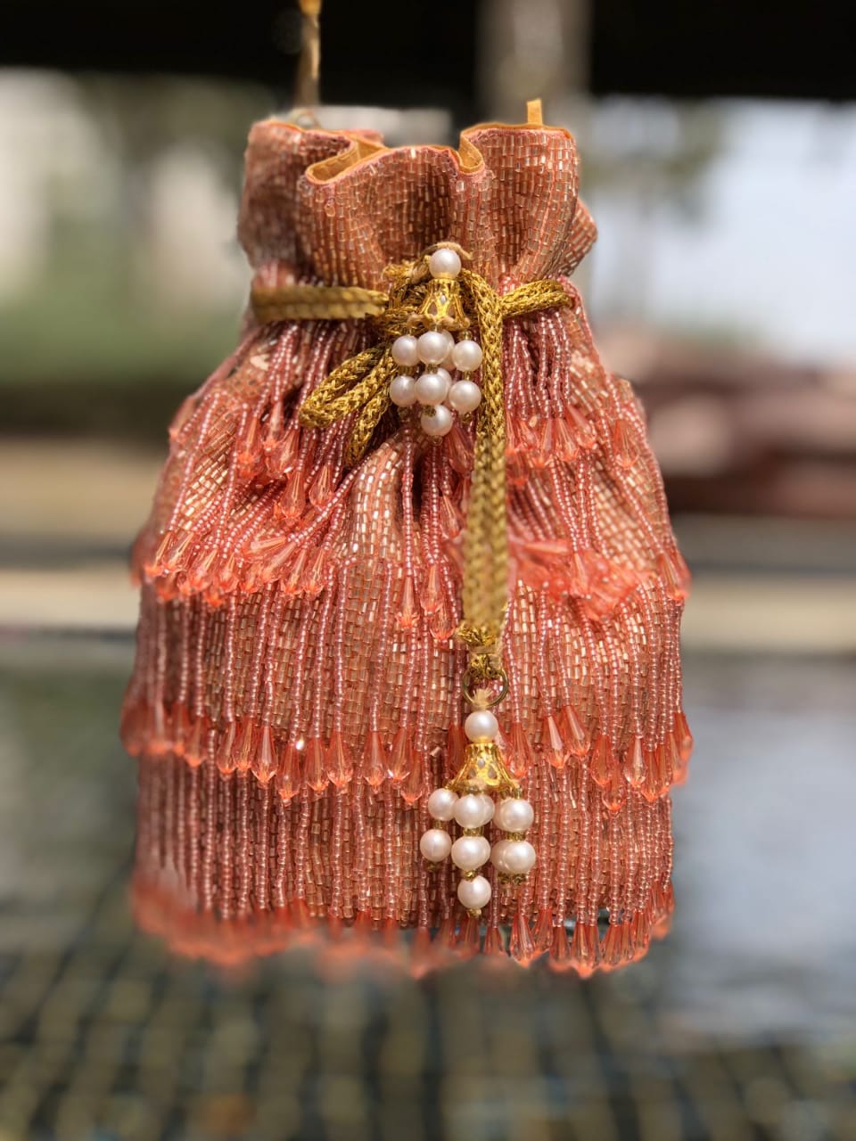 Trending Orange Crystal Hanging Batua - Image 3