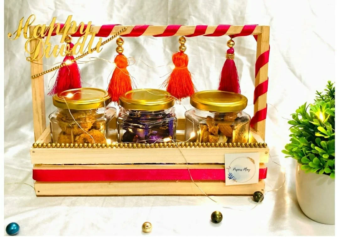 Wooden Theme Elegantly Wrapped Assorted Dry Fruit, Cookies, and Chocolates Hamper