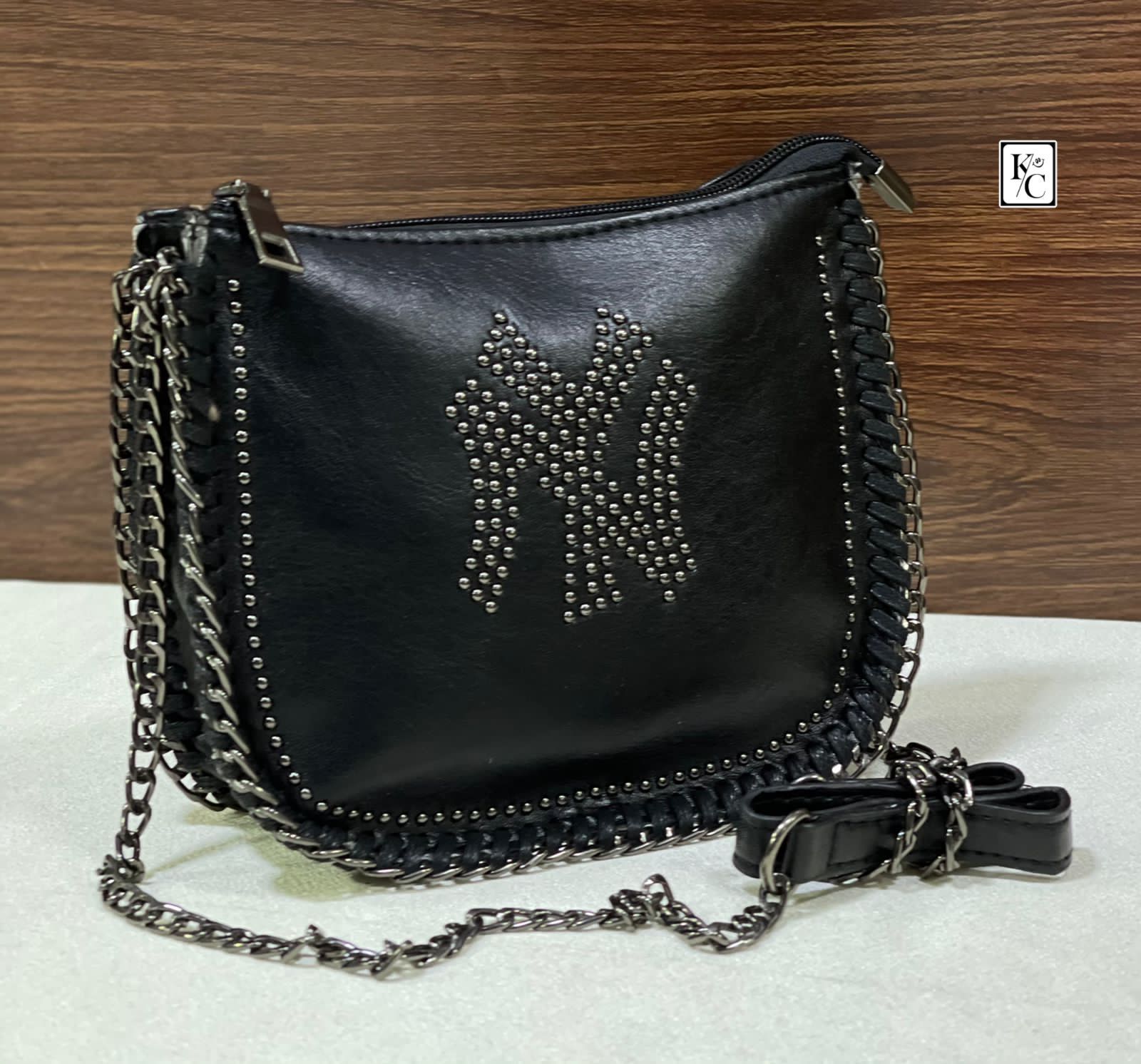 Stylish Women's Rivet Envelope Shoulder Bag | Black Leather Crossbody