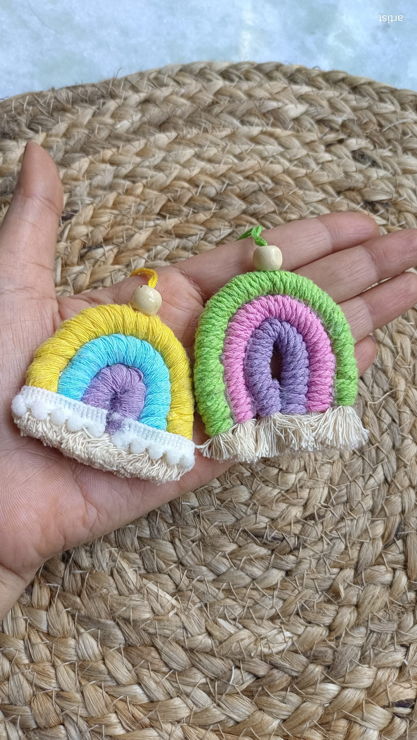 Rainbow Macrame Hanging Charm - Car & Bag Accessory - Image 2