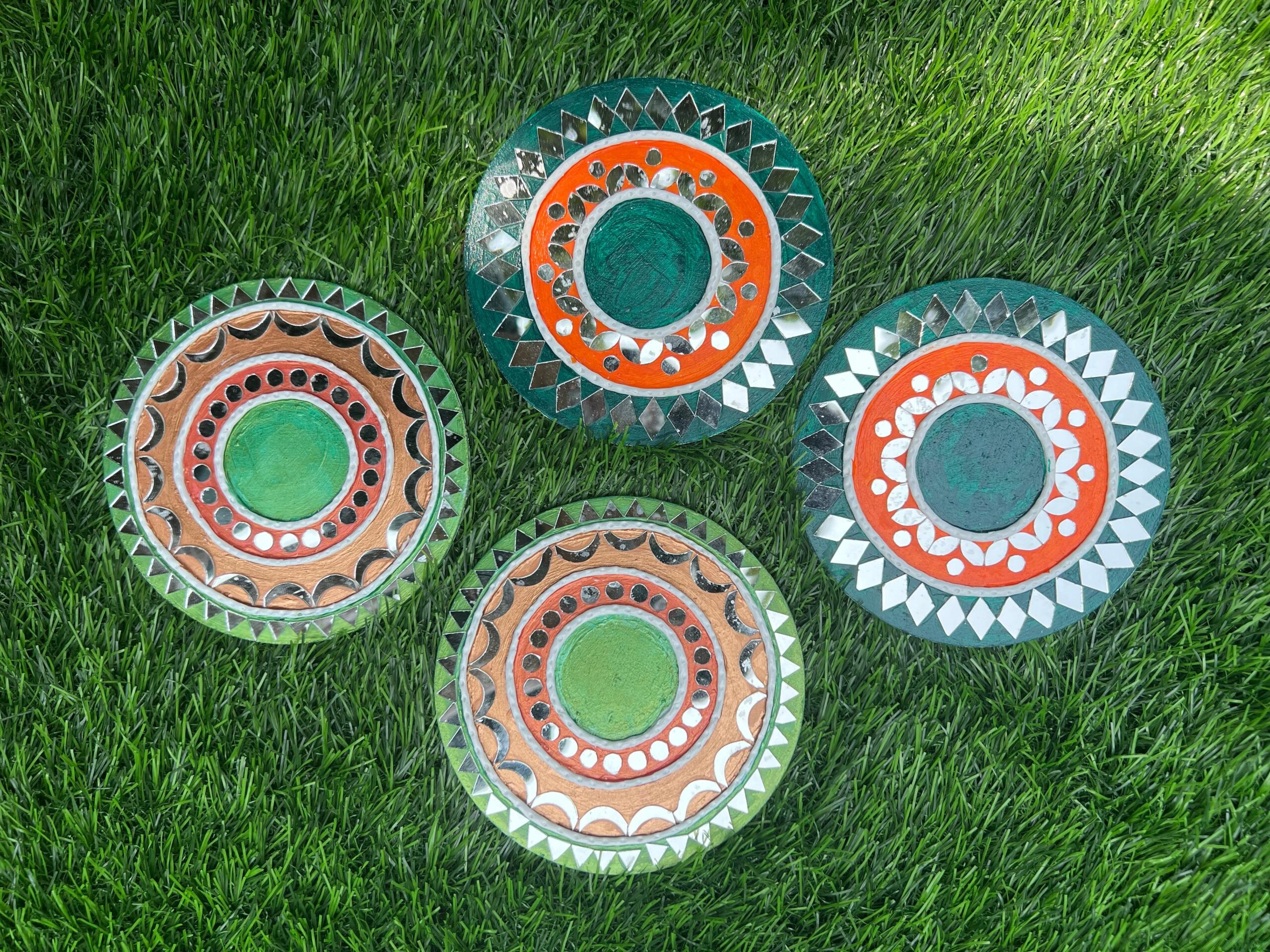 Handmade Lippan Art Tea Light Holders Rangoli – Customizable Diwali Décor with Candle Arrangement (Set of 4)