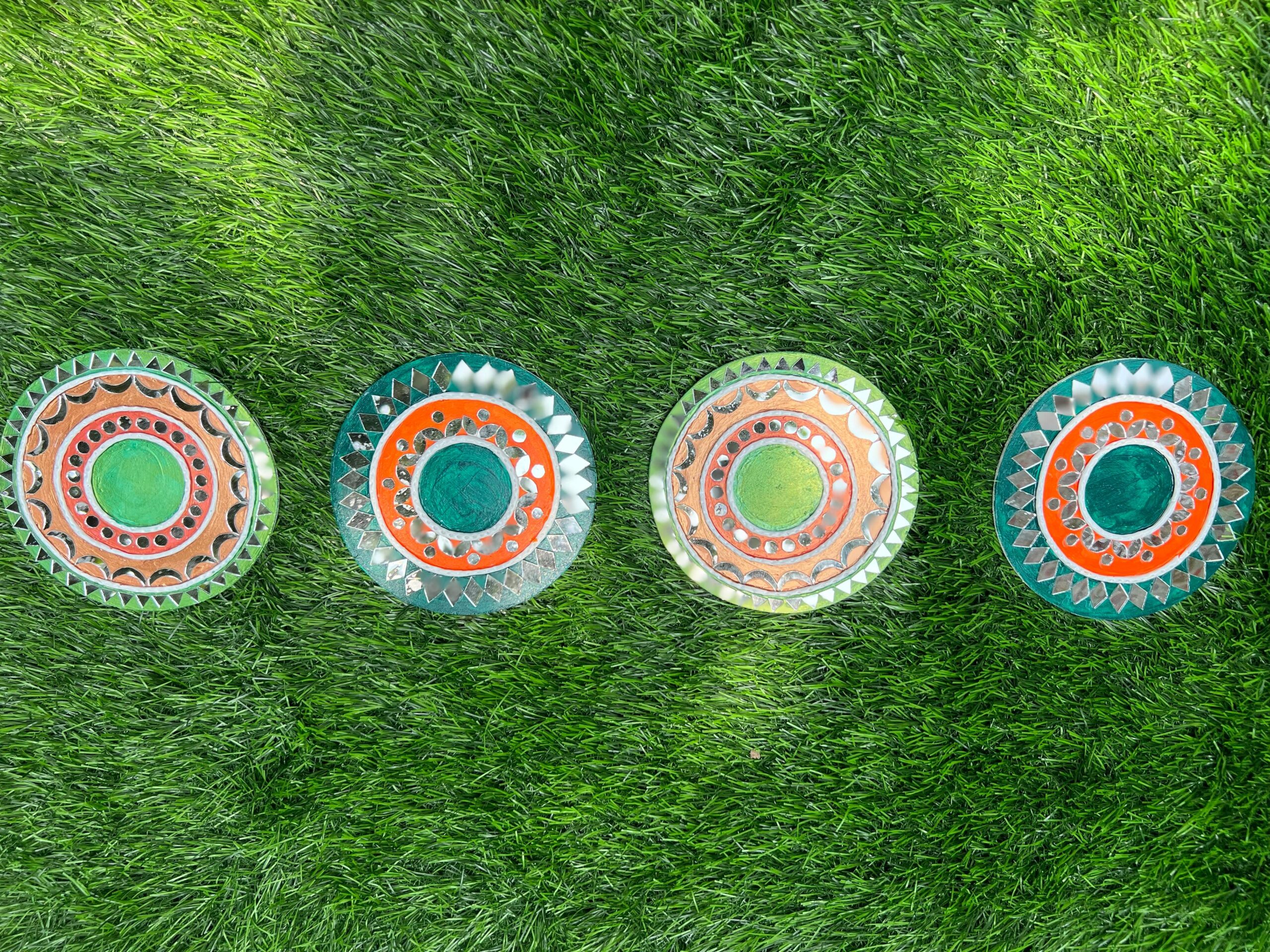 Handmade Lippan Art Tea Light Holders Rangoli – Customizable Diwali Décor with Candle Arrangement (Set of 4) - Image 2