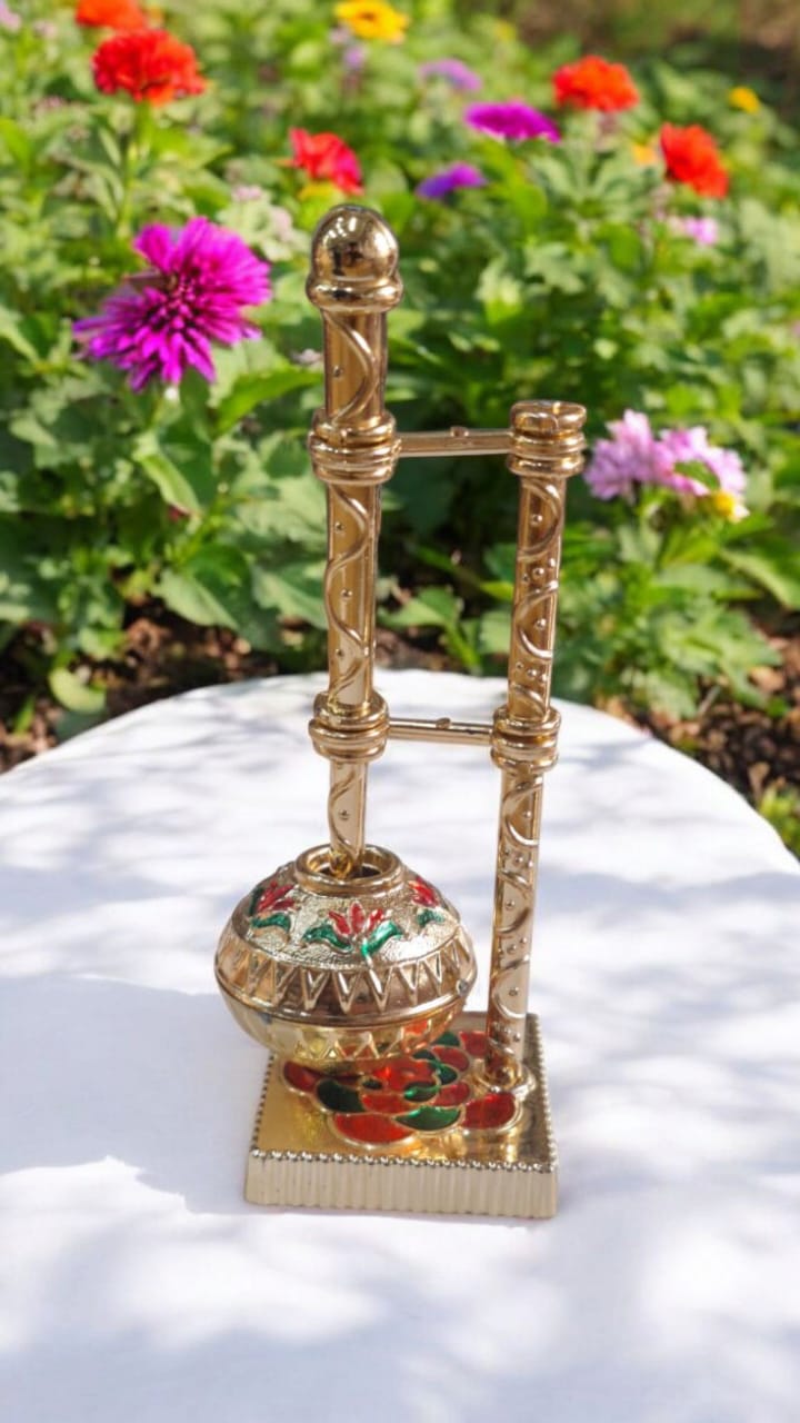 Gold-Plated Dahi Handi Stand for Laddu Gopal Ji – Meenakari Design | Handcrafted Decorative Stand for Janmashtami & Home Temple