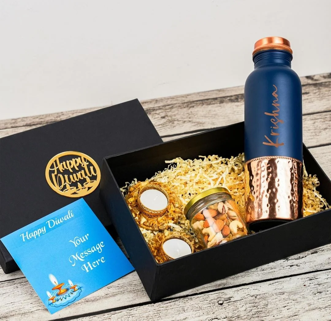Diwali Hamper | Corporate Gifting | Copper Bottle, Resin Diyas, Dry Fruits, Diwali Card | Personalized Gifts | Bulk Order Discounts - Image 2